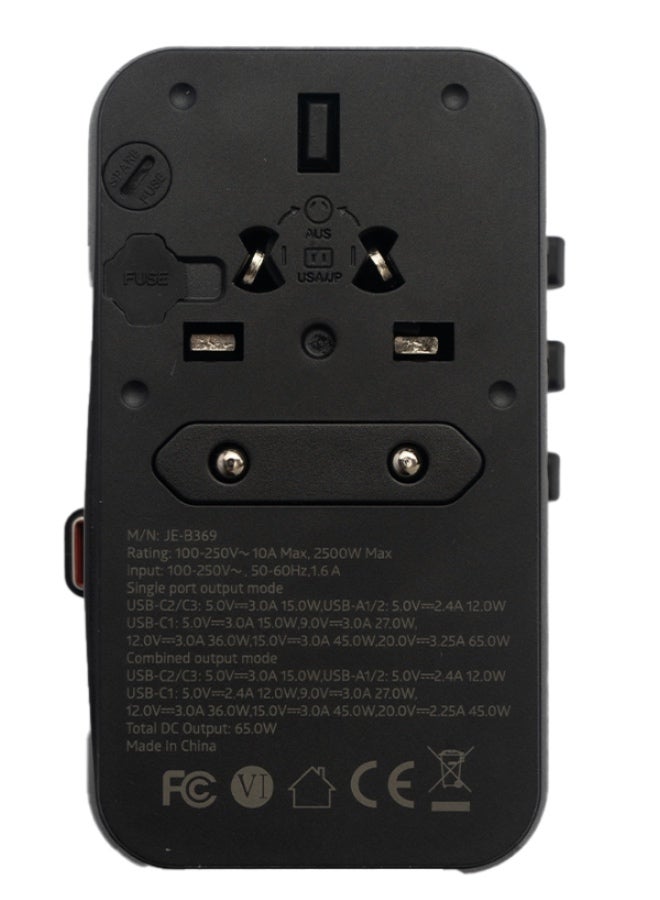 JEEBEL 65W Multi-Port Universal Travel Adapter – Built-in USB-C cable and 2 USB-C + 2 USB-A ports for all-in-one charging - Image 1